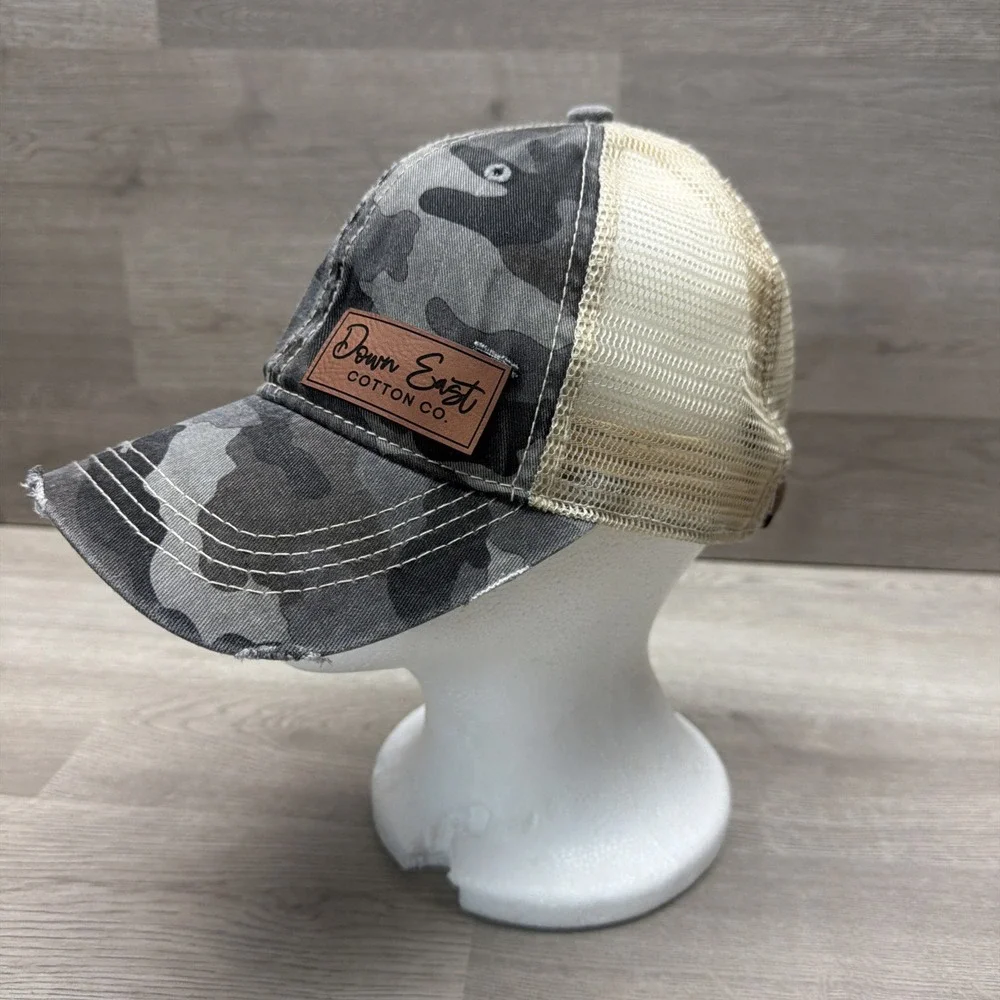 Down East Cotton Co. Distressed Camo Breathable Mesh Back Hat Unisex OSFM